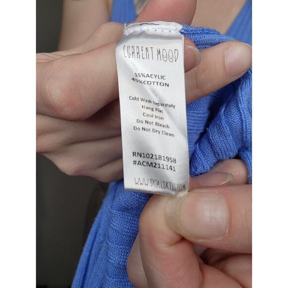 Blue Two Piece Set Current Mood Blue Ribbed Bra w/ Matching Cropped Sweater Sz M - Picture 6 of 7